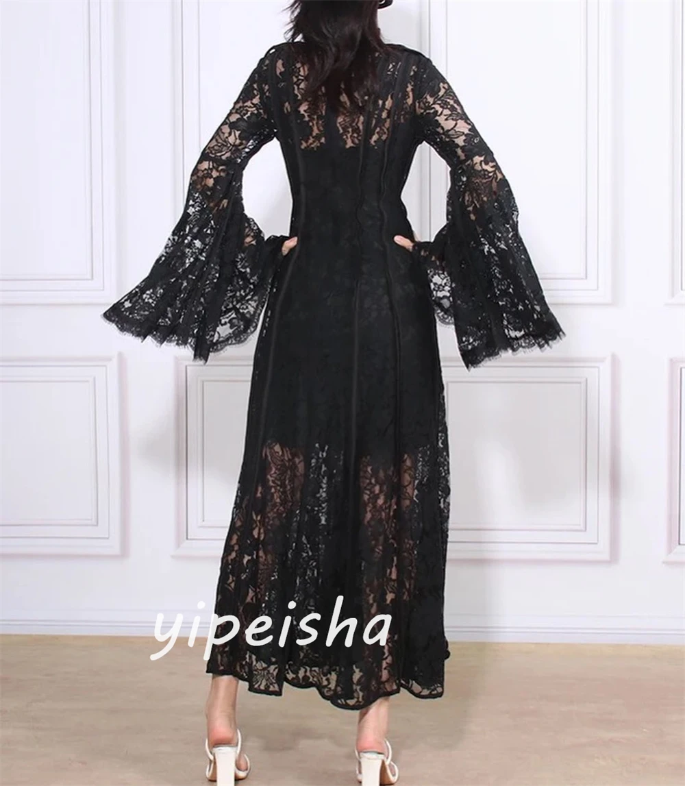 Customized Jiayigong  Net Flower Ruched Birthday A-line High Collar Bespoke Occasion Gown Midi Dresses