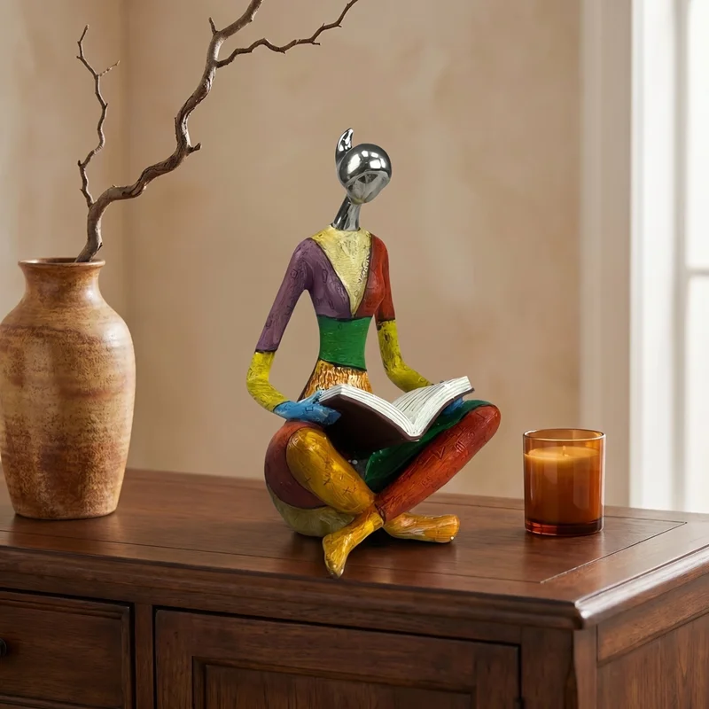 Abstract Art, Oil Painting, Female Portrait Sculpture, Resin Crafts, Reader Character Sculpture, Living Room Decoration Gift