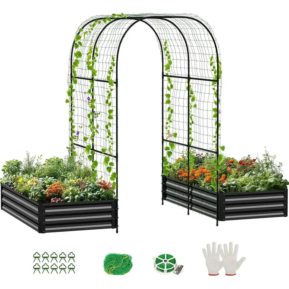 All-in-One Galvanized Raised Garden Bed with 87 Arch Trellis for Climbing Plants, Ideal for Vegetables, Fruits, and Herbs