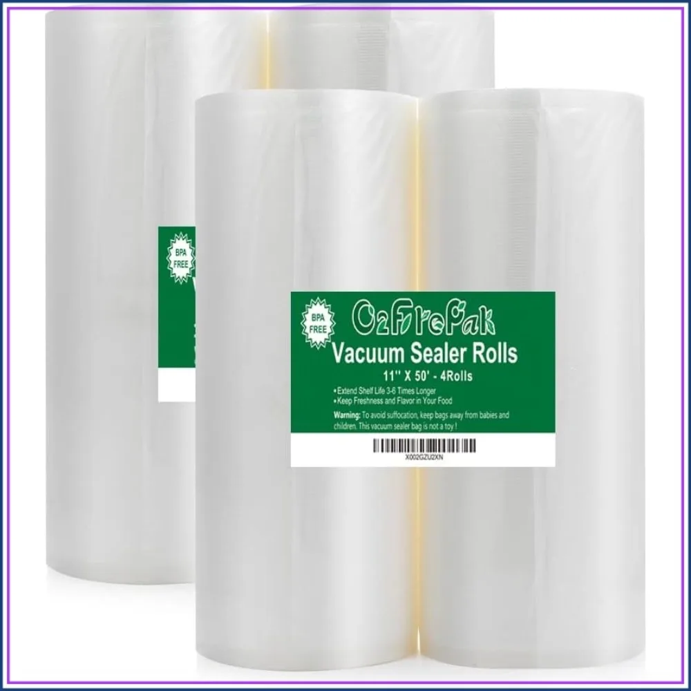 4Pack 200Ft Vacuum Sealer Bags Rolls, 11x50in Heavy Duty BPA Free, Cut to Size, Sous Vide Ready