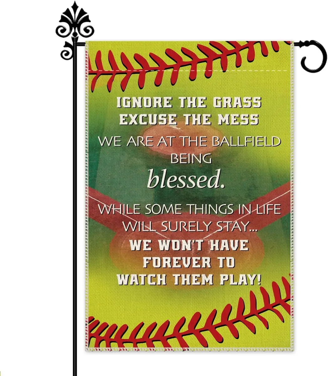 Ignore The Garss Excuse The Mess Baseball Softball Garden Flag, 12 x 18 Inch Double Sided Holiday Yard Outdoor Decoration Flag,