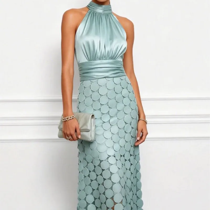 XXOWENLI Solid Patchwork Party Dress Women Sumemr Sleeveless O Neck midi dress Evening Wedding Guest Cocktail Dresses For Ladies