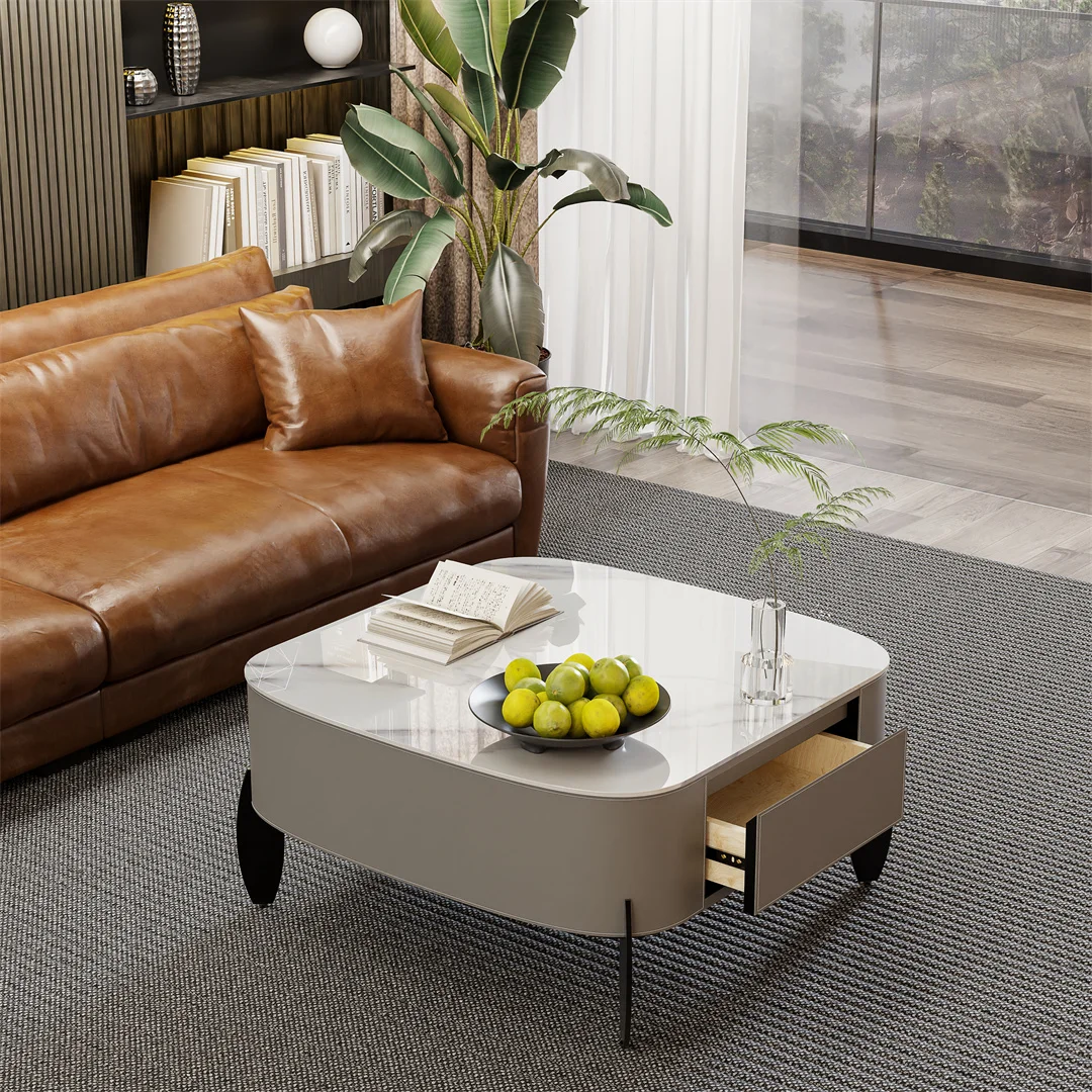 LUVODI Modern Living Room Coffee Table with 2 Storage Drawers Center Table Couch Side Table