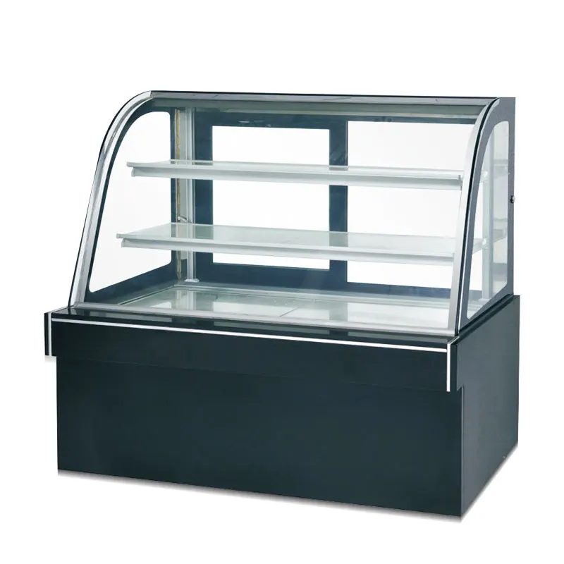 Transparent Curved Glass Cake Showcase Fridge Bakery Pastry Cake Freestanding Display Refrigerator