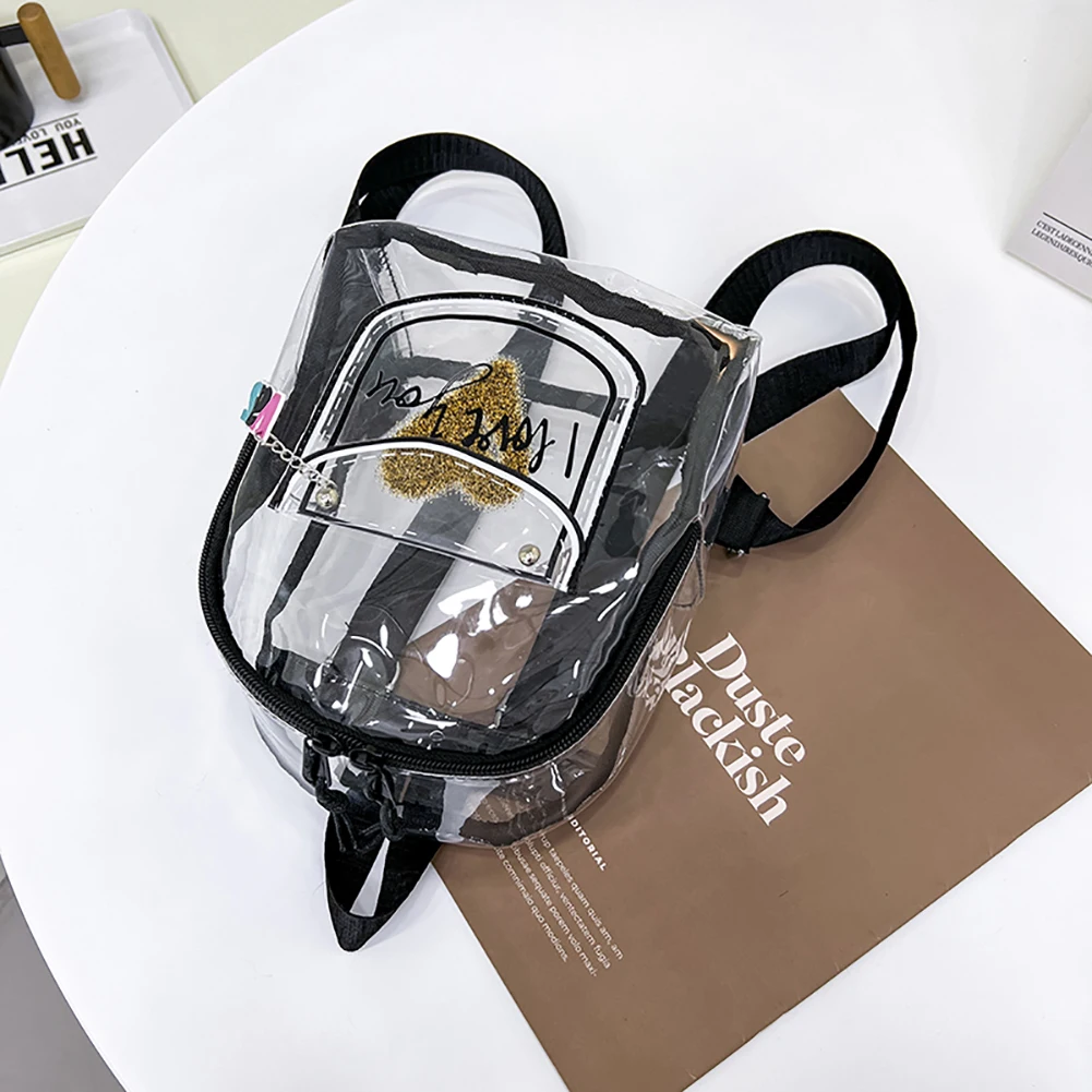 Women Transparent Backpack PVC Small Letter Schoolbag Adjustable Strap Casual Travel Backpack Female Daily Use Backpack