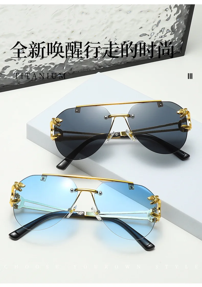 Neue randlose Piloten-Sonnenbrille mit Metallrahmen für Damen und Herren – Große runde Sonnenbrille mit Farbverlauf für Reisen – Detail 4