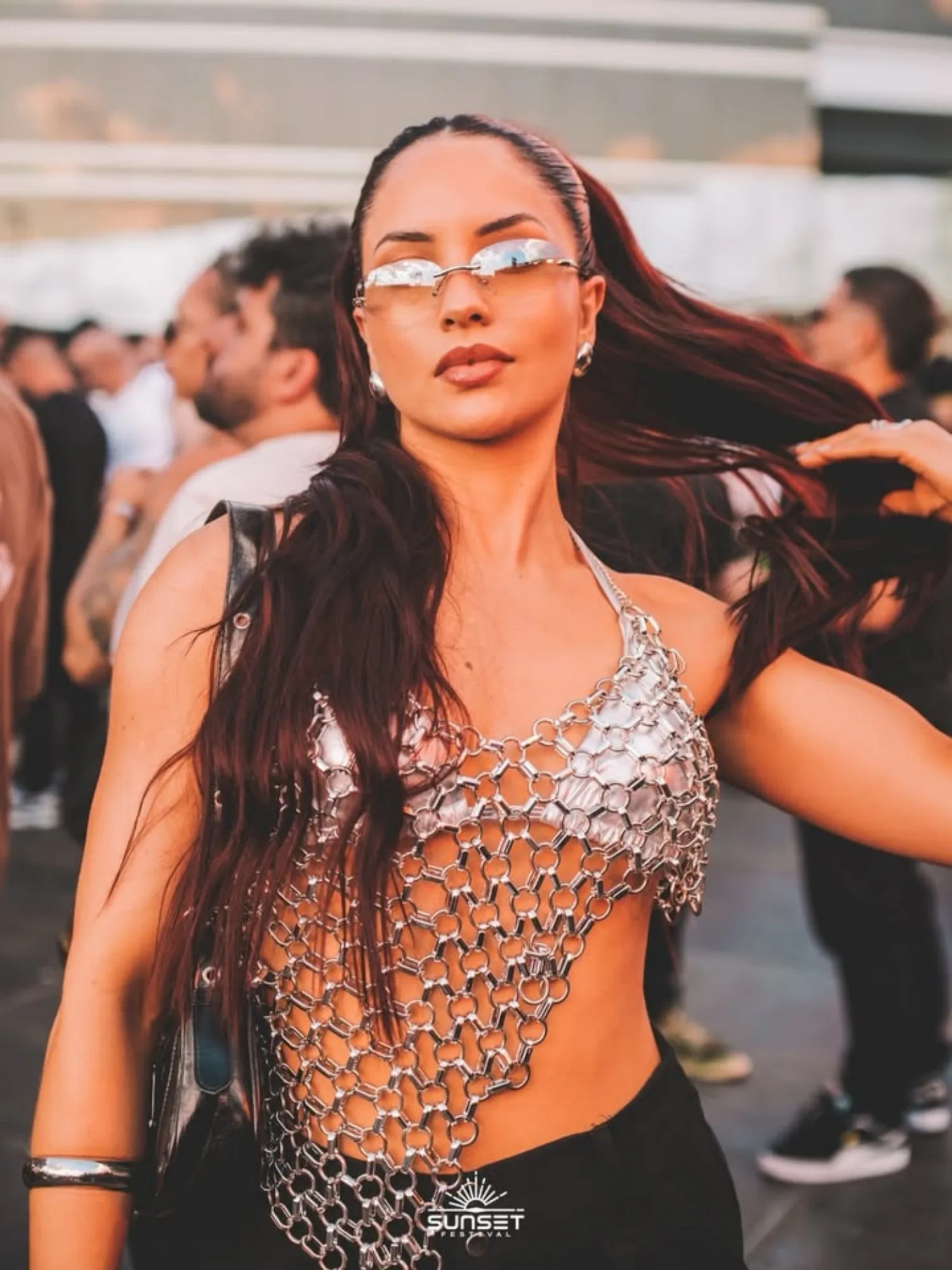 AKYZO European and American Sexy Hollow Irregular Chest Chain Metal Ring Splicing Fashionable Body Chain