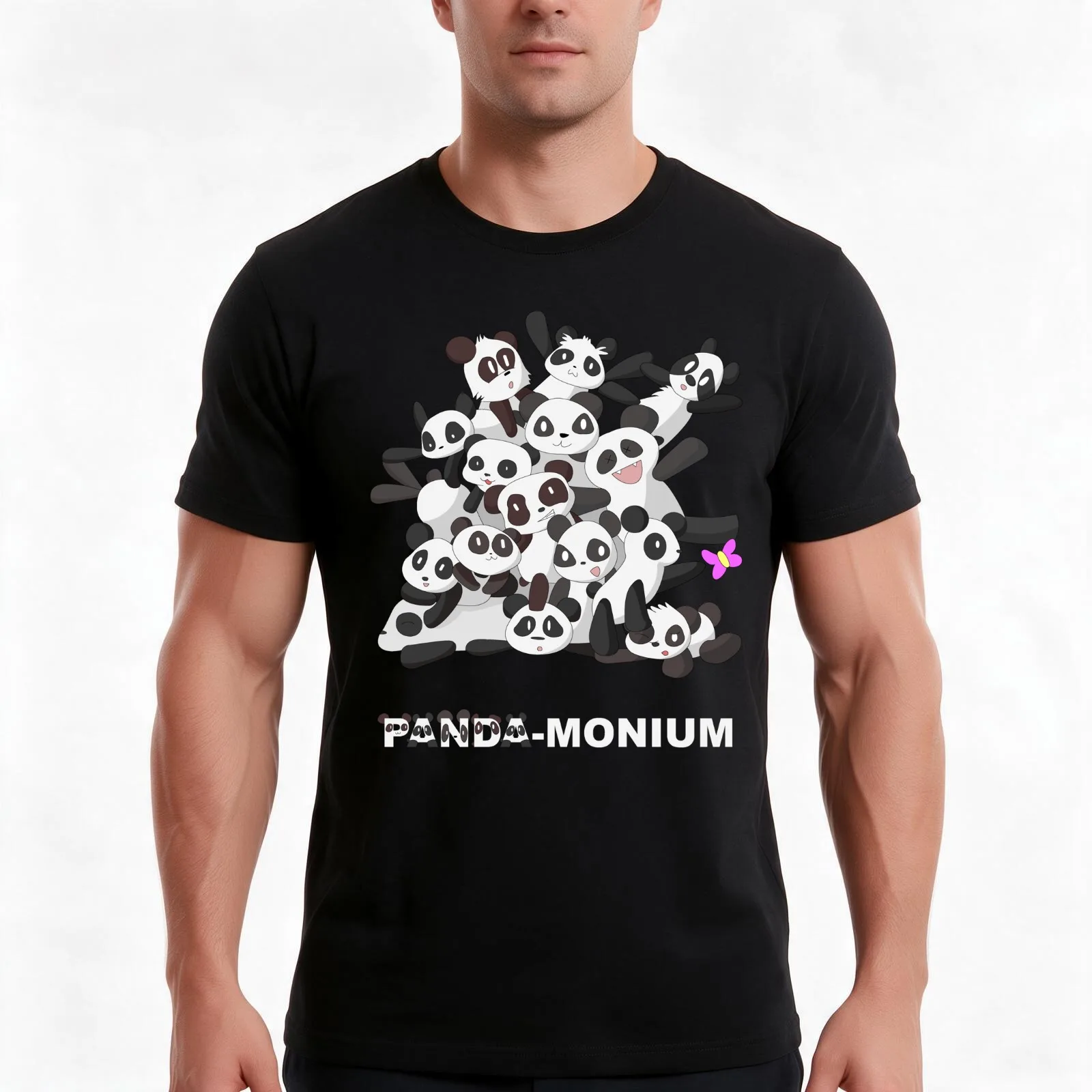 PANDA-monium T-Shirt, Summer Casual Cotton Tee, Oversized Streetwear Tops, Vintage Graphic Print, Loose Fit Short Sleeve