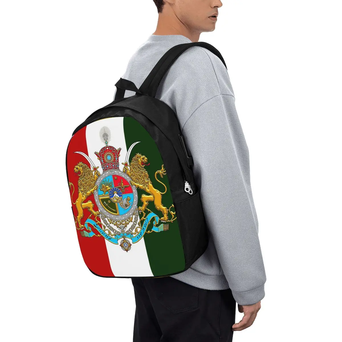 

Iran Flag Emblem Persia Sun Lion Backpack Travel Notebook Bag Computer College Student School Bag Laptop