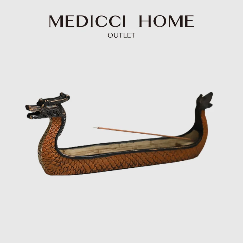 Medicci Home Retro Incense Burners Trendsetting Design Dragon Boat Incense Stick Holder Burner Hand Carved Censer Chic Home Deco
