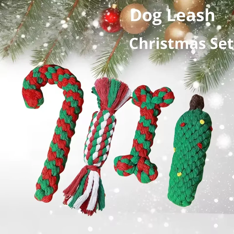 Teeth Cleaning Dog Chew Bone - Christmas Interactive DogChew Toy Cotton Rope