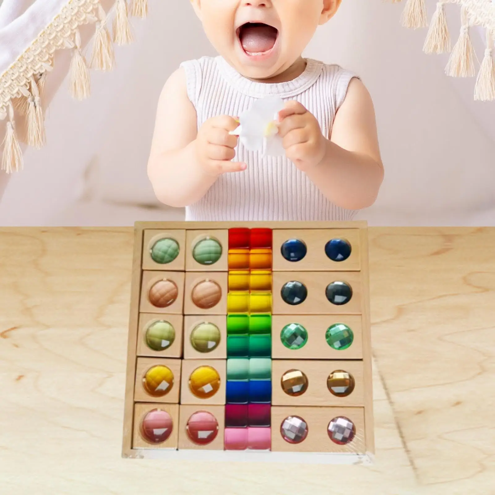 Ensemble de blocs en bois acrylique Montessori pour enfants, jouets colorés, jouets mentaires oriels, empileur arc-en-ciel, cubes de construction, 3 à 6 ans