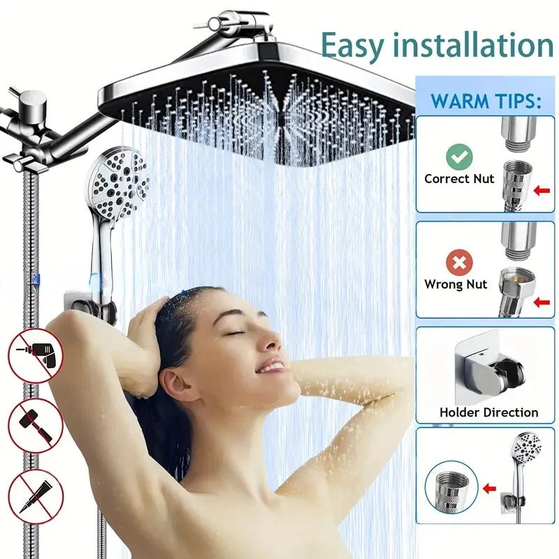 Bathroom Shower Faucets Set High-pressure Water-saving Shower Set Adjustable Luxury Rain Shower System Concealed Top Spray Mixer