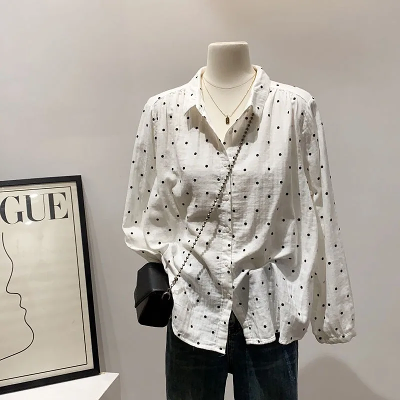 

Women's New Stitched POLO Collar Button Fashion Print Versatile Casual Long Sleeve Shirts