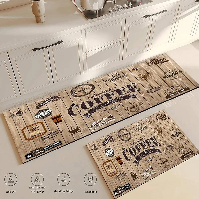 VIKAMA Coffee Kitchen Mat Home Decor Entrance Hallway Doormat Non-Slip Bedroom Laundry Room Balcony Runner Rug