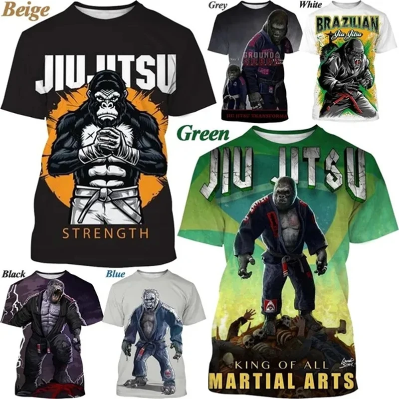 Rash Guard Jiu Jitsu Hot Brazilian Jiu-Jitsu Gorilla T Shirt New Men's Casual Cool BJJ Fighting Animal Printed Short Sleeve Top