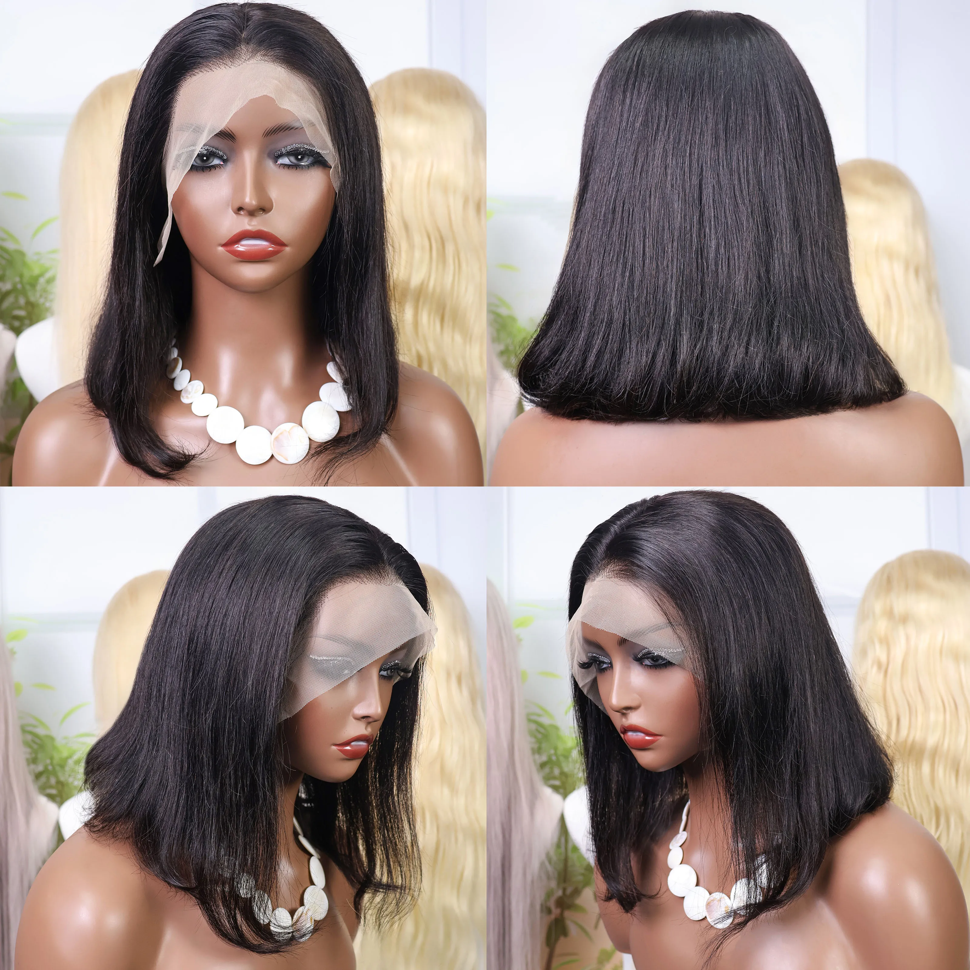 Short Straight Bob Wig 13x4 Transparent Lace Frontal Wig Brazilian PrePlucked Lace Front Human Hair Wigs Human Hair 100%