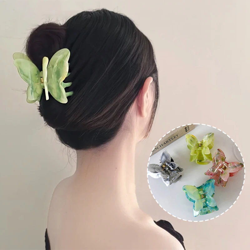 Colorful Double-Layer Butterfly Hair Claws For Women Girls Sweet Hair Clip Styling Tools Hairpin Acetate Barrette Headdress