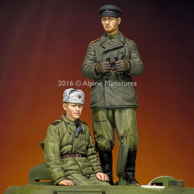 1/35 WW2 Russian Tank Crew Set, 2 figures, Resin Model Soldier GK, Military theme, Unassembled and unpainted kit