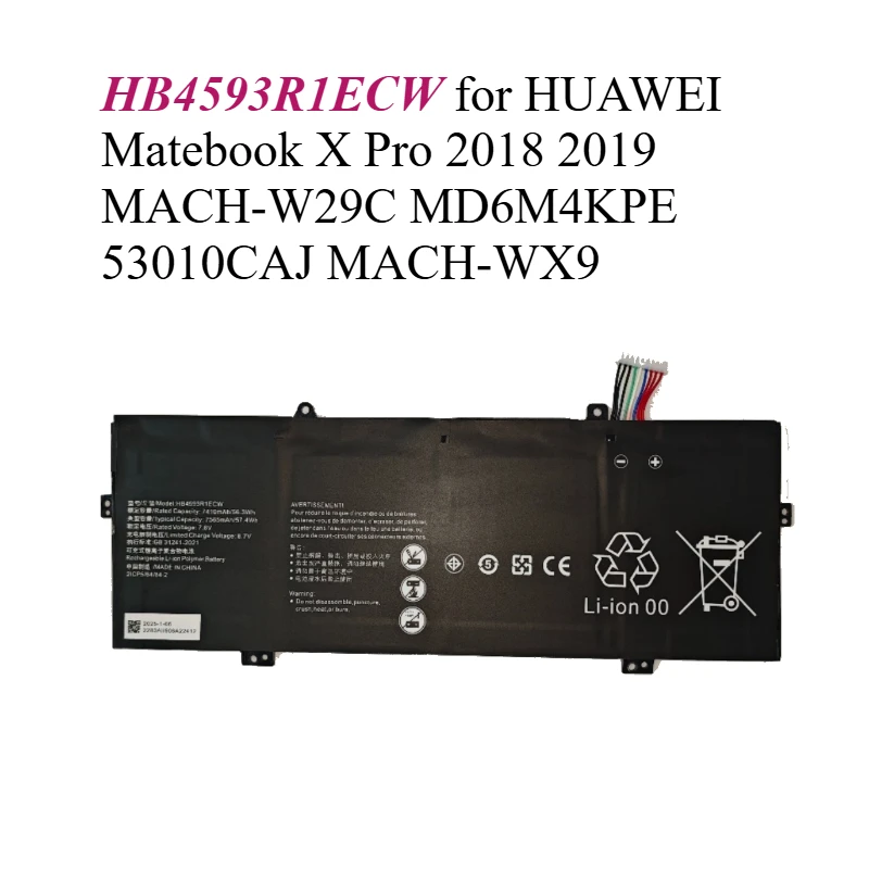 

High-Performance laptop battery HB4593R1ECW for HUAWEI Matebook X Pro 2018 2019 MACH-W29C MD6M4KPE 53010CAJ MACH-WX9