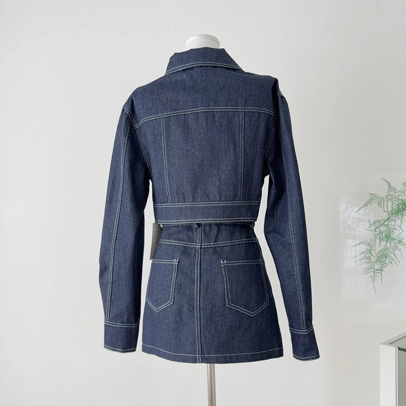 Vintage Wash Denim 2 Piece Sets Women Long Sleeve Crop Top Zipper Jacket and A-Line Mini Skirts Suits Streetwear Jeans Outfits