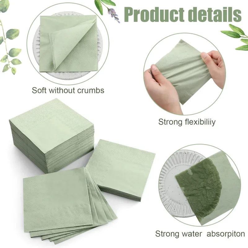 100/200/250PCS Sage Green Cocktail Napkins Disposable 2-ply Paper Napkins Beverage Napkins for Dinner Wedding Party Birthday