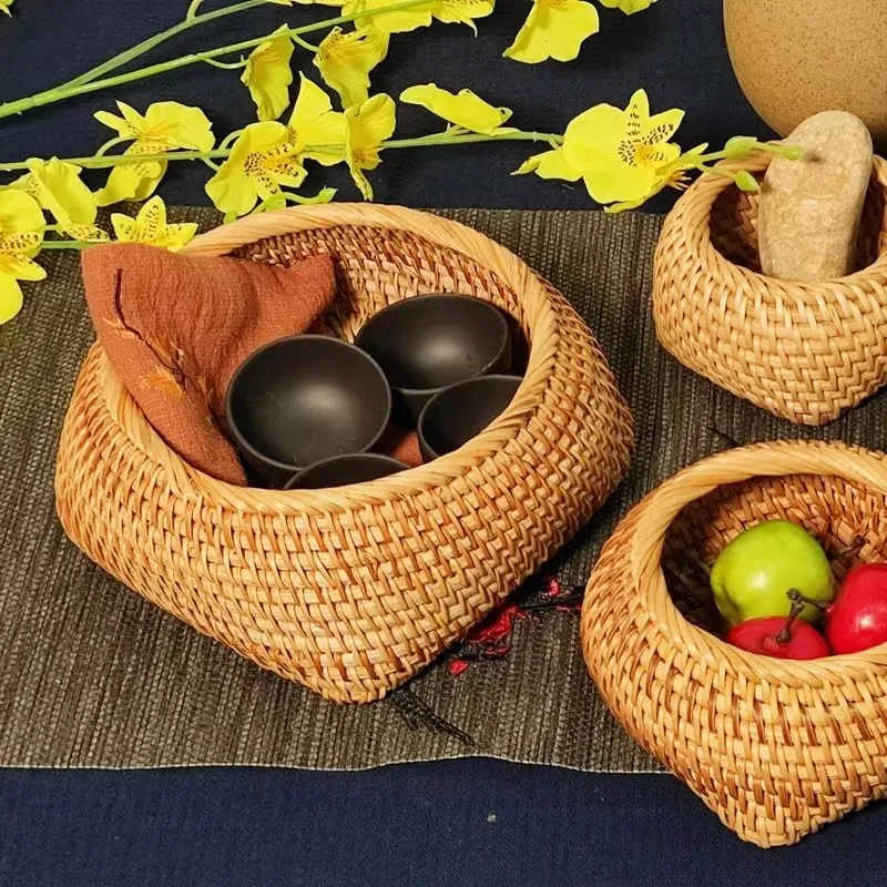 Autumn Vine Beauty Vietnam Vine Weaving Tian Yuan Local Desktop Storage Small Basket Round Tea Table Basket Go Box