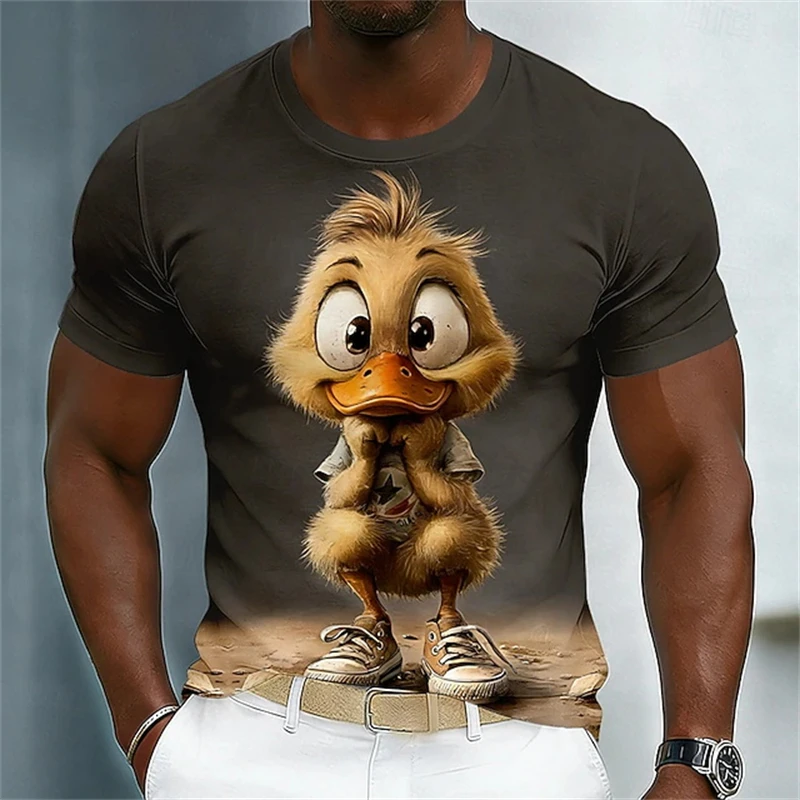 Funny Cartoon Animal Print Men's T-Shirt 3D Printed Cute Duckling 3D Graphic Casual Crew Neck Short Sleeve Tee Unisex Tshirt