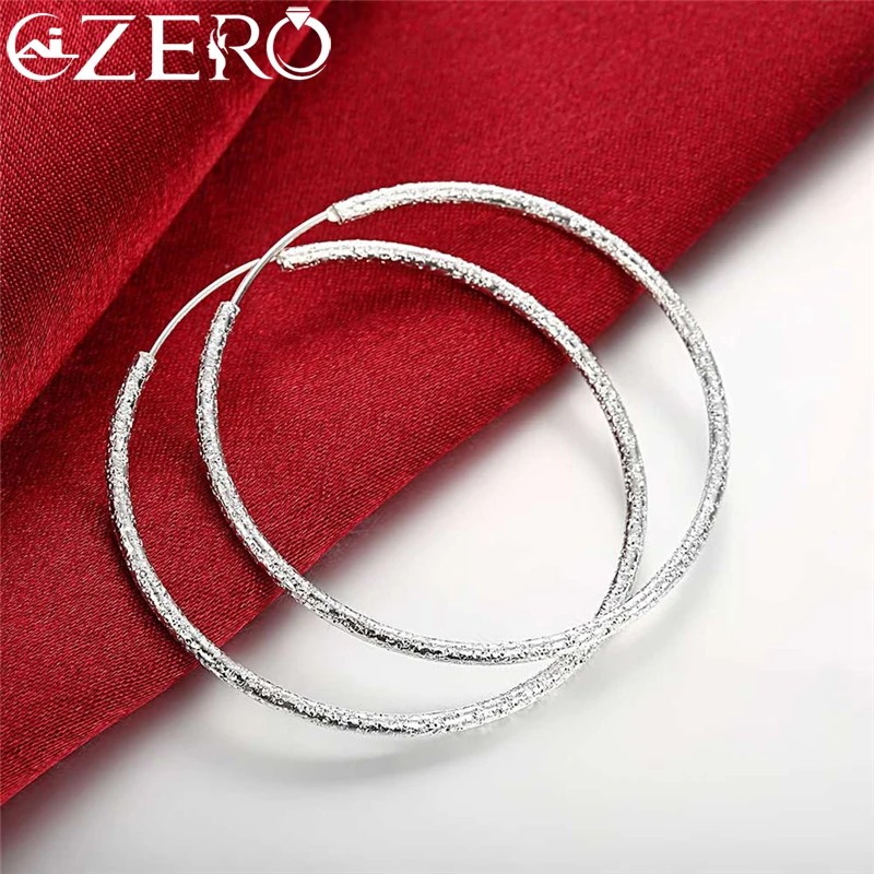 

925 Sterling Silver Hoop Earrings For Women Frosted Matte 50/60MM Big Round Circle Earring European Fashion Jewelry Gift