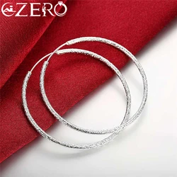 925 Sterling Silver Hoop Earrings For Women Frosted Matte 50/60MM Big Round Circle Earring European Fashion Jewelry Gift