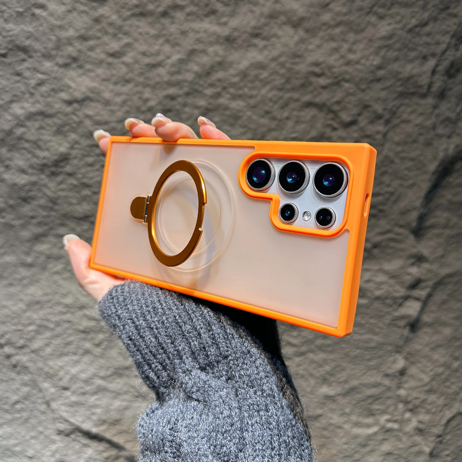 SR-حامل حلقي فاخر حامل حافظة هاتف مغناطيسية غير لامعة لهاتف جالاكسي S25 S24 Ultra S23 FE S22 Plus غطاء شفاف #3