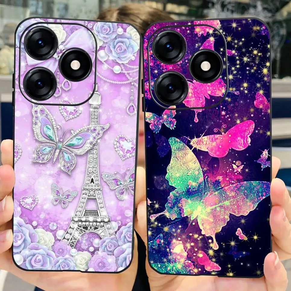 حافظة زهور لهاتف Tecno Spark 10 Pro Spark10 10c Coque Fundas غلاف رسم أسود ناعم غير لامع لحقيبة Tecno Spark 10c 10Pro #3