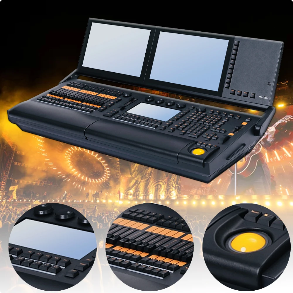 Professional Linux DMX Lighting Console with Dual 154 and 9 Touch Screens i7 CPU 128GB SSD 6 DMX Outputs Fader Wing RDM Support