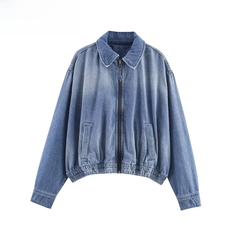 

Faionable 2025 Sle Denim Pilot Jaet Women's Autumn New Arrival Warm Polyester Fiber Long Sve Zipper Closure Universa...