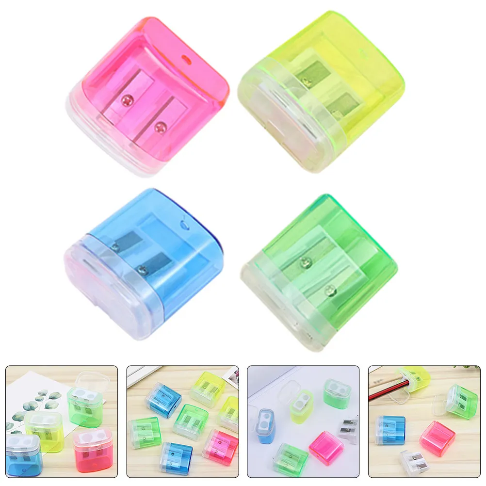 

Набор из 8 креативных стильных ручных точилок для карандашей, портативные, легкие, с двумя отверстиями, для школы и офиса, подарок на день рождения для детей