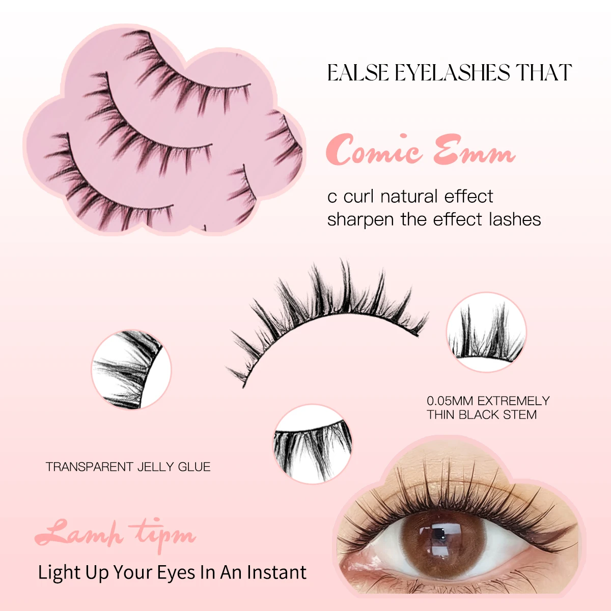 5 pares de pestañas postizas Manga, pestañas suaves naturales largas y tenues para maquillaje de fiesta de Cosplay de Anime