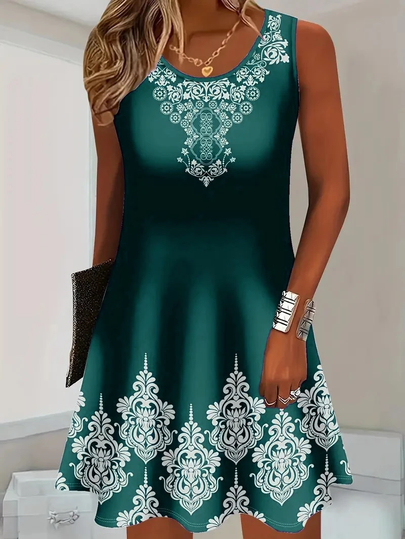 Motif Floral 3D rétro femmes Mini robes d'été sans manches fleur imprimé rue dames robe 3XL grande taille tenue décontractée t-shirts