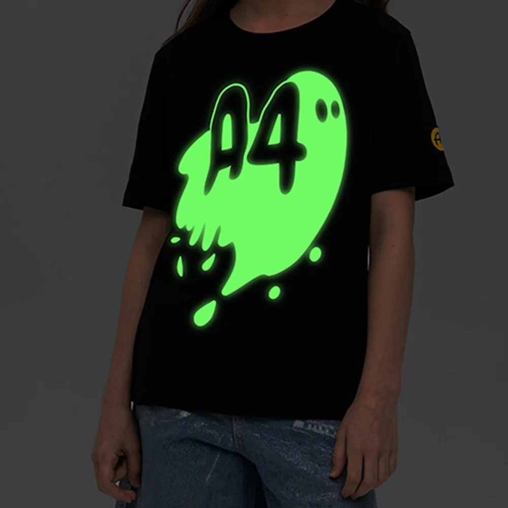 Футболка А4 Призрак светящийся принт Cotton 100% Boy Girl Fluorescent Luminous T-shirt Tops