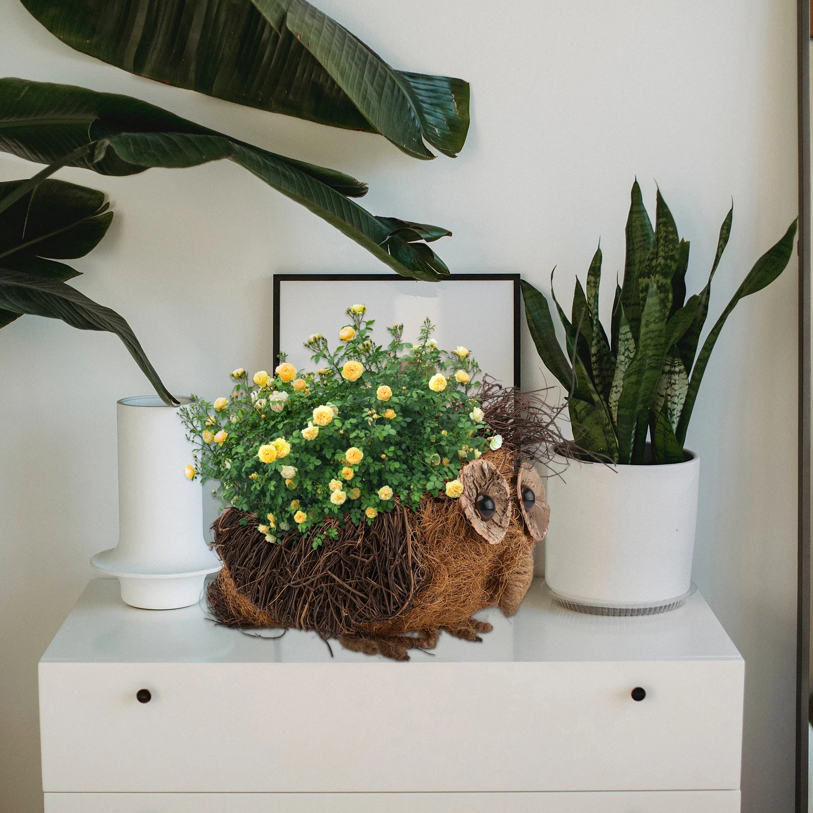 

1pc Owl Shaped Coconut Fiber Flower Basket Brown Creative Craft Decor For Home Decorative Storage Art Flowerpot Gift Basket