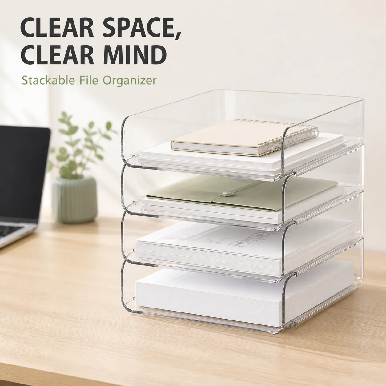 Desktop Filing Tray - Stackable File Organizer 4-Tier Desktop Letter