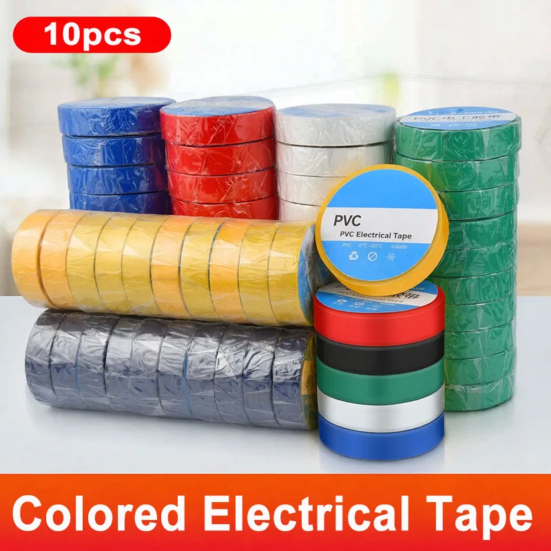 10Pcs Colored Electrical Tape Waterproof Insulation Electrical Tape Electrical Flame Retardant PVC Tape for Repair Bonding Tool