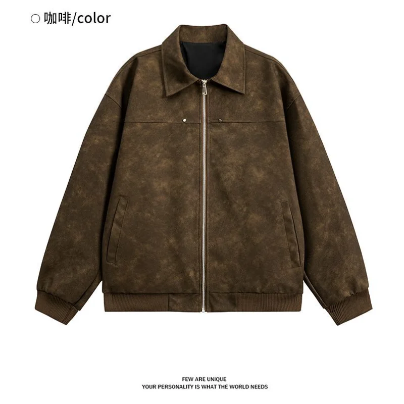 جديد ربيع الخريف العصرية ملابس خارجية متعددة الاستخدامات بدلة العمل سترة جلدية للرجال من جلد الغزال