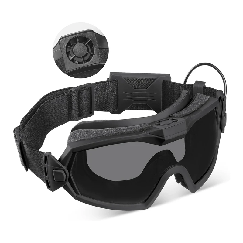 Anti Fog Goggle With Fan And Interchangeable Lens, Safety Goggles & Glasses For Cycling Paintball Hunting Motorcycle