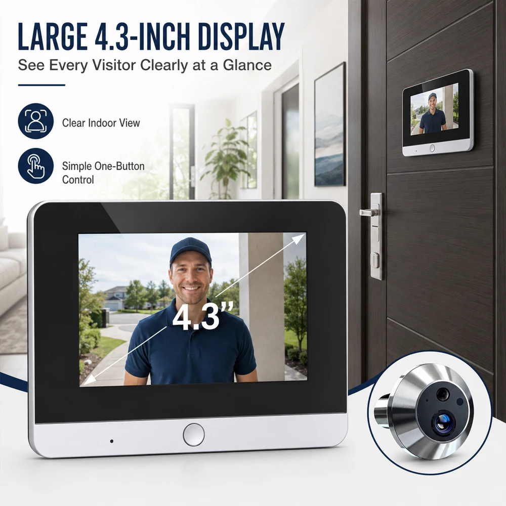 Tuya WiFi Smart Video Door Viewer Doorbell with Indoor Display Monitor Motion Alert Night Vision Home Security Door Phone