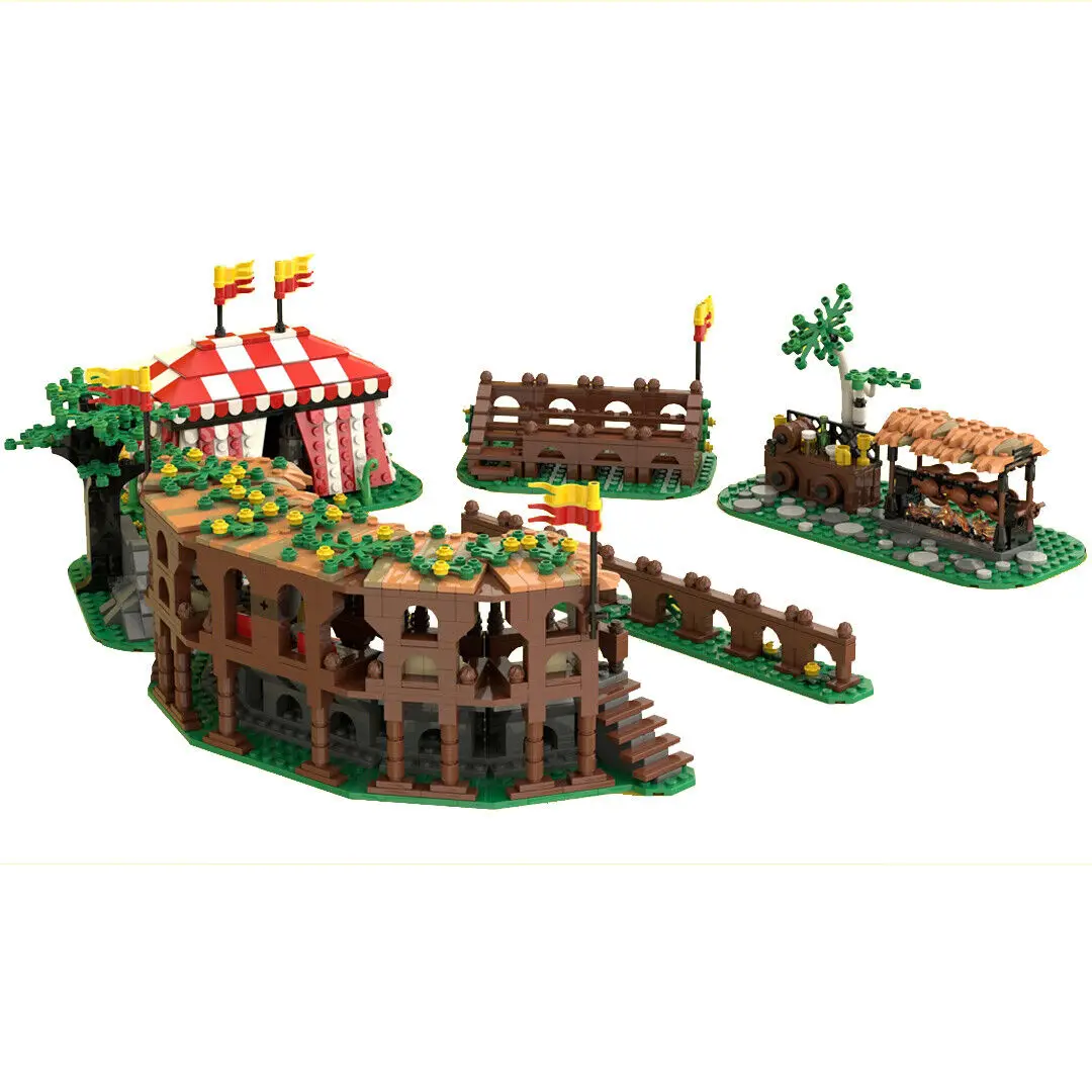 6x Builds Grandstand Wooden Stand Tent Torunament Fence 1882 Pieces MOC