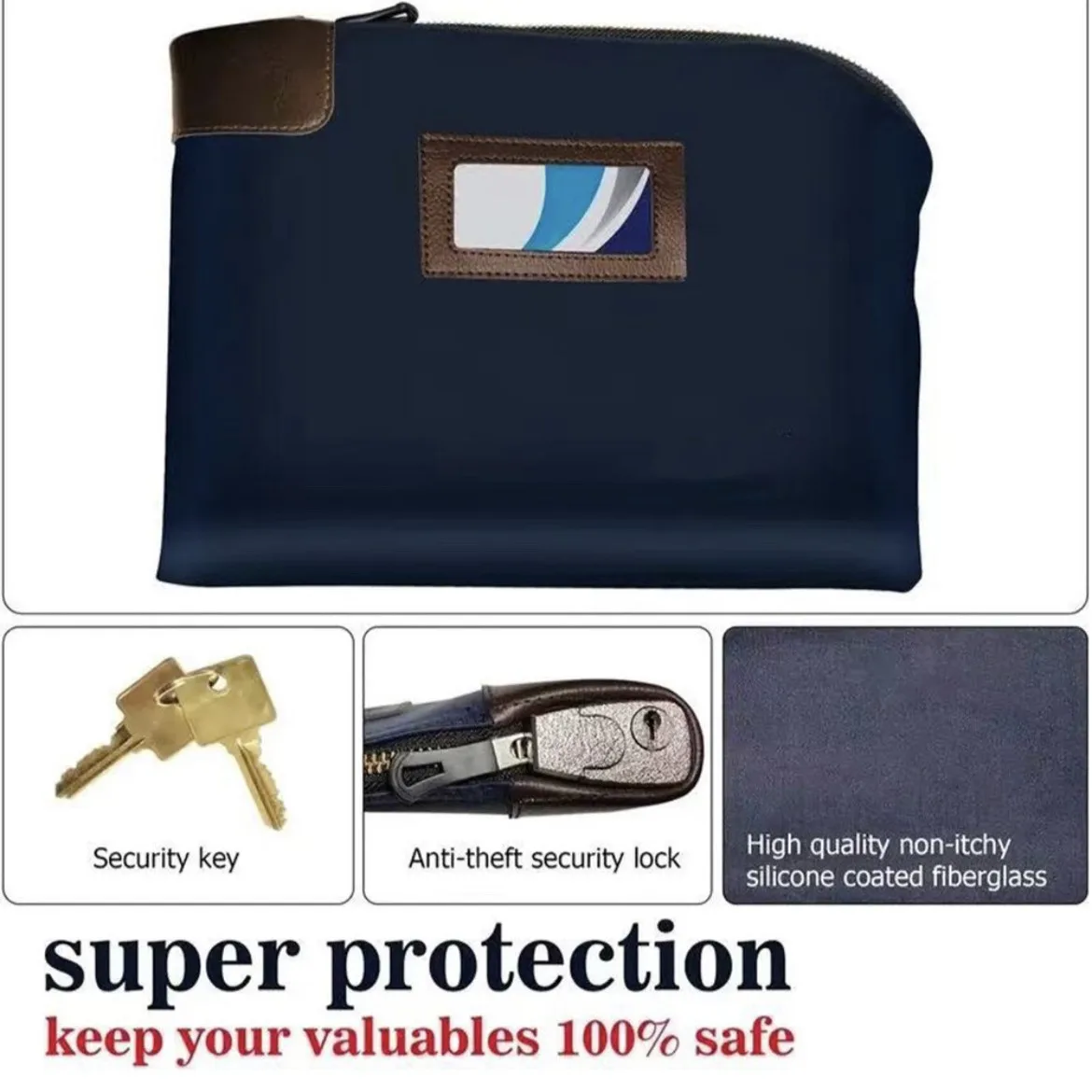Anti Theft Zipper Document Bag with Security Lock Portable File Organizer Pouch for Receipts Certificates Cards Office Travel