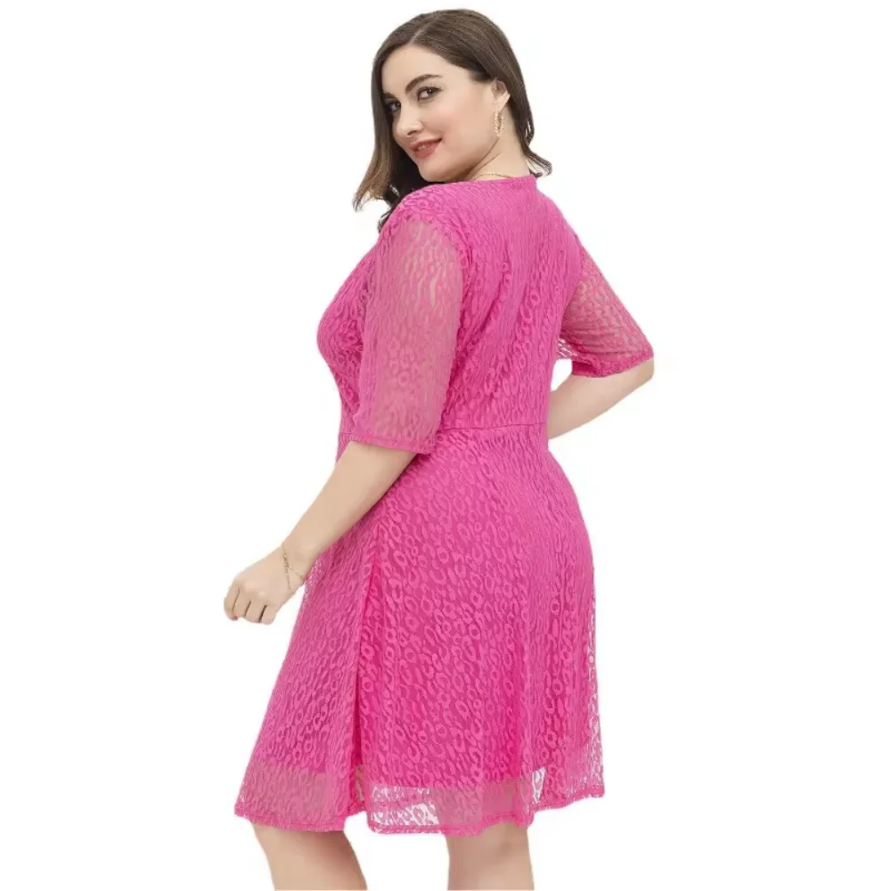 Relaxed Formal Gown for Plus-Size Sisters, V-Neck Waist-Slimming Lace Dress