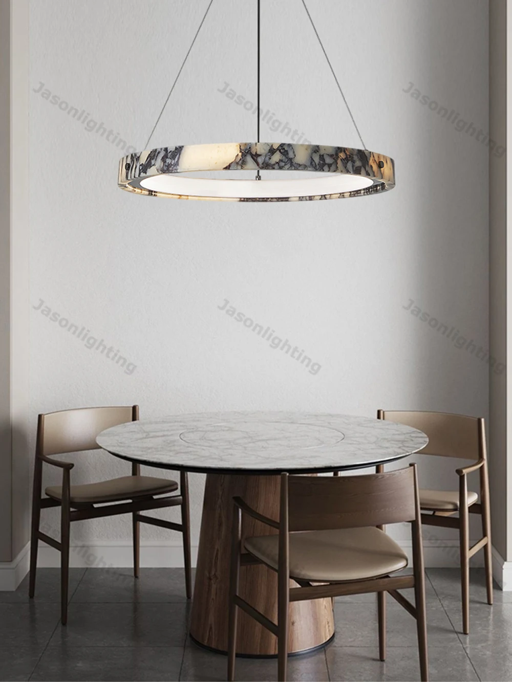 5-Ring Natural Marble Gold Chrome Dimmable LED Chandelier