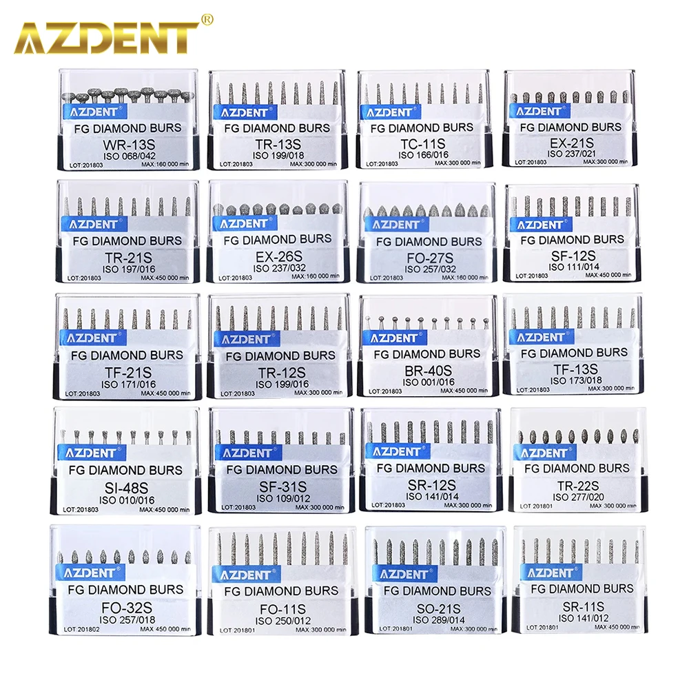 AZDENT 10PCS/Box Dental FG Diamond Burs Drills for High Speed handpiece Super Coarse Diamond Abrade Crown Cavity Preparation