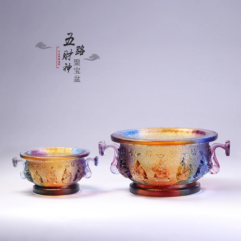 Colored Glaze Five Gods of Wealth Cornucopia Lucky Decoration Chinese Living Room Shop Desktop Display Housewarming